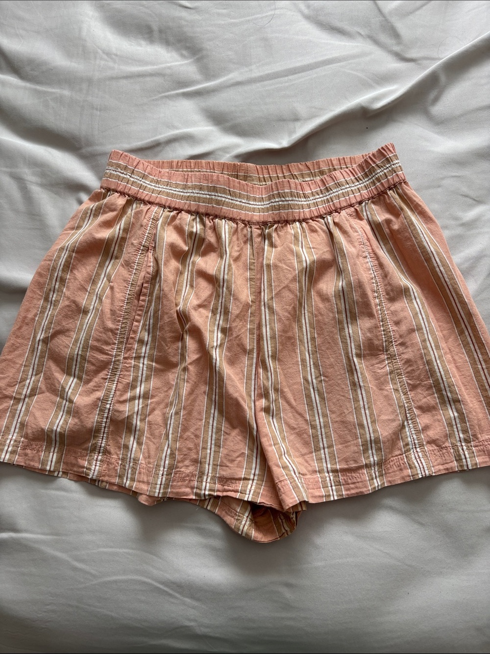 Free People Peach and Cream Striped Shorts